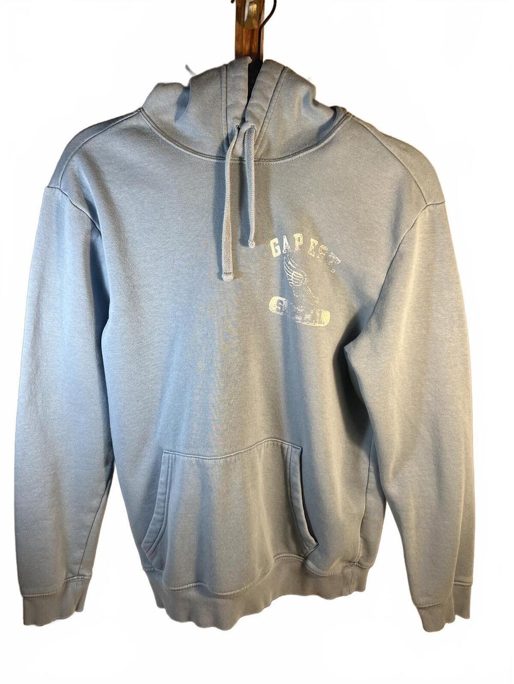 GAP XS Light Blue Fleece Hoodie with Front Pocket and Drawstring Hood